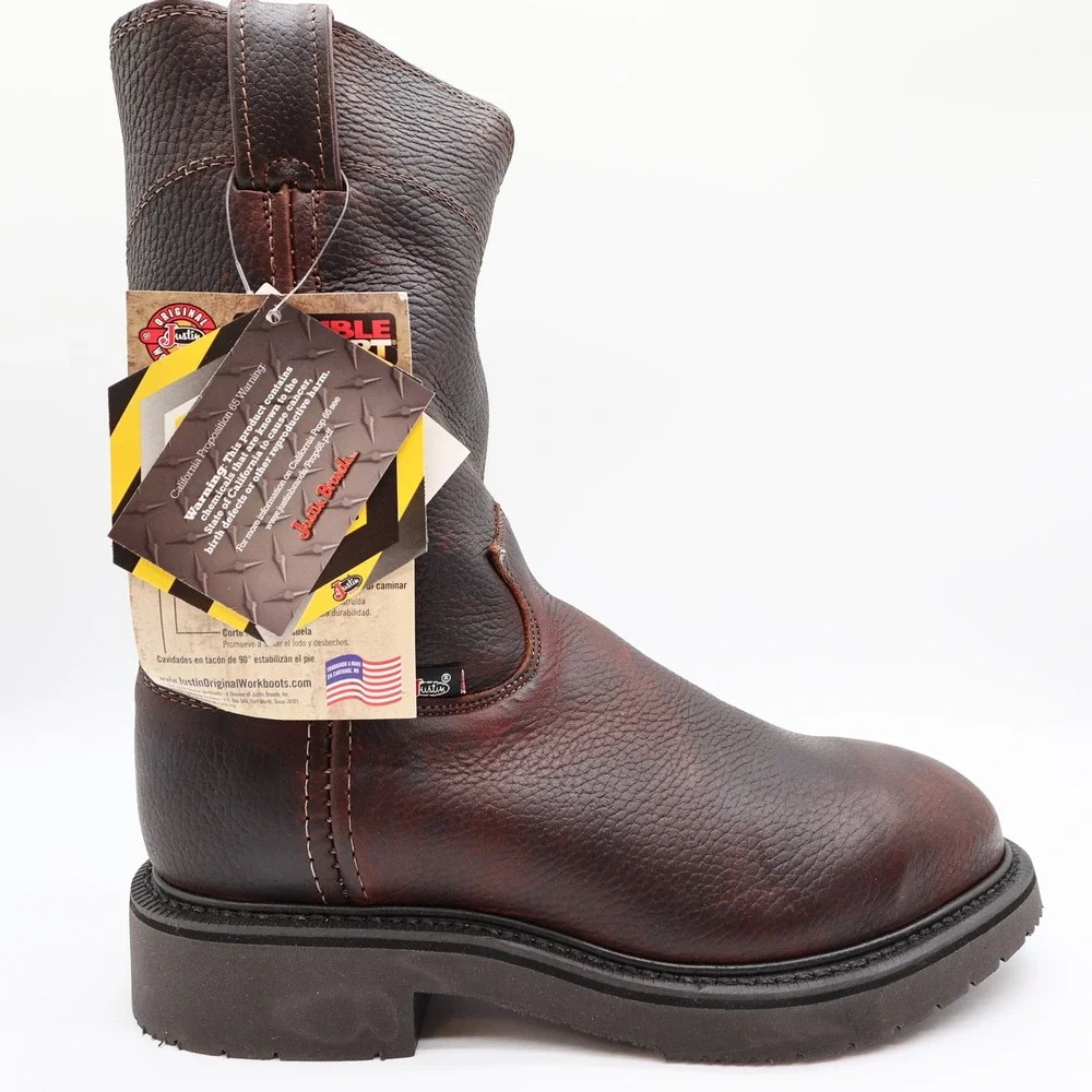 Justin 4765 Work Boots Mens 7.5 EEE Briar Pitstop Leather Pull On NWT USA Made